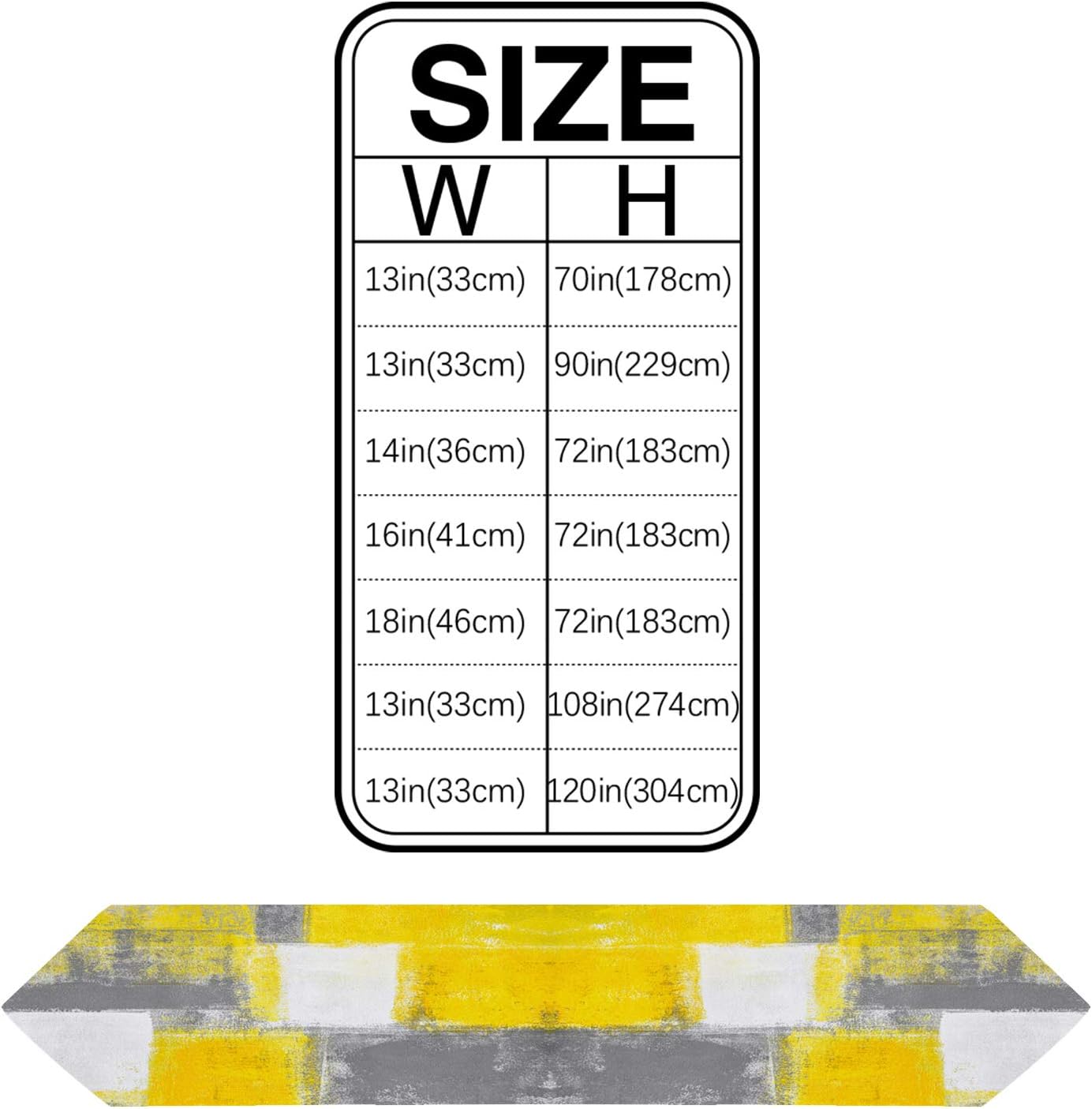 Yellow and Gray Table Runner, Farmhouse Style Burlap Abstract Modern Art Painting Decorative 13 X 90 Inch