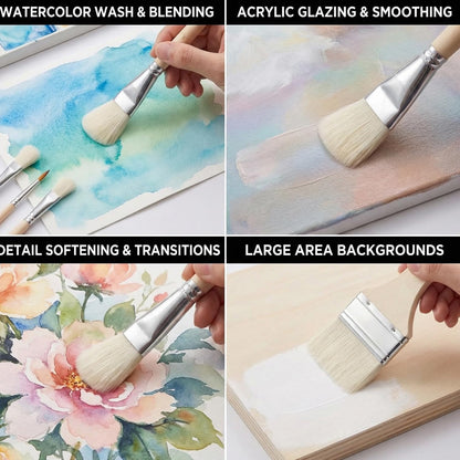 10 Pcs Pottery Glazing Brushes, Goat Hair Mop & Blending Brush Set for Ceramics, Acrylic Painting, Clay - Soft Bristle Artist Tools for Pottery Wheel, Canvas, Kiln Firing