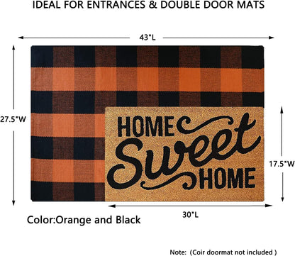 MUBIN Hand-Woven Cotton Rug, 27.5 x 43 Inches, Orange and Black Plaid Fall Outdoor Decorative Mat for Porch