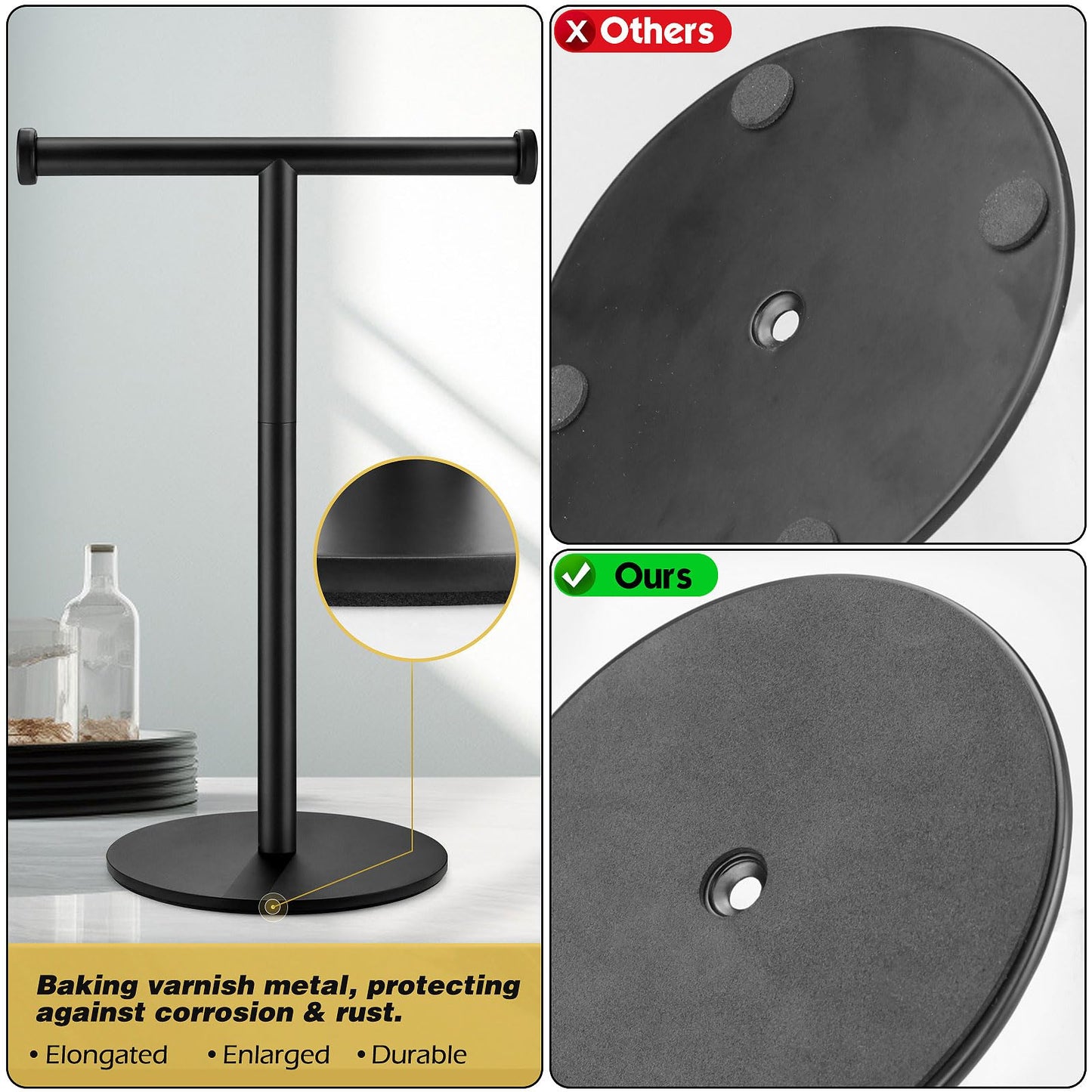 Hand Towel Holder, Matte Black Bathroom Towel Racks, Countertop Towel Stand, T-Shape Towel Holder for Bathroom Kitchen, Size 11" L x 6.7" W x 16.1" H