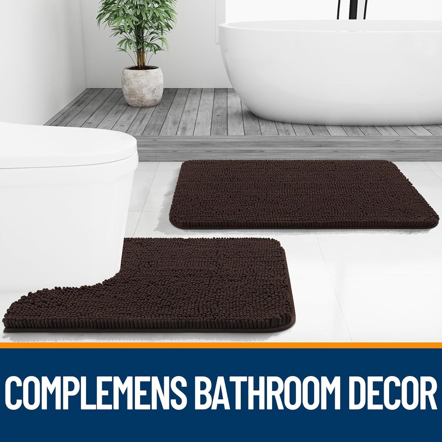 OLANLY Bathroom Rugs - Extra Soft Chenille Bath Mats | Quick Dry, Machine Washable, 35x24, Brown