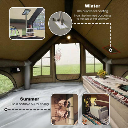 13' x 10' Inflatable Camping Tent for 8-10 Person, 4 Season Blow Up Tents with Waterproof pad, Easy Set-Up Glamping Inflatable Hot Tent with Stove Jack for Camping Adult