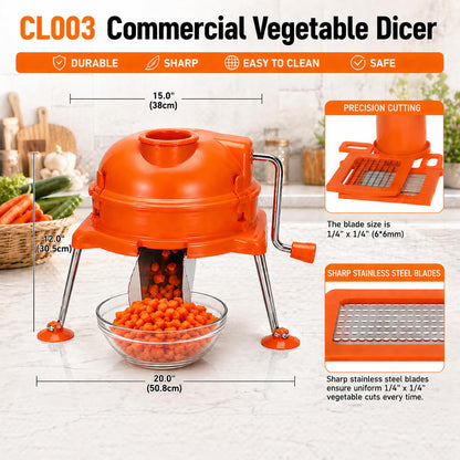 CL003 Commercial Vegetable Dicer, CL003 Dynacube Manual Tabletop Cuber, Heavy Duty 1/4" x 1/4" Food Prep Cutter, Orange Kitchen Vegetable Cutting Tool, Durable for long lasting use