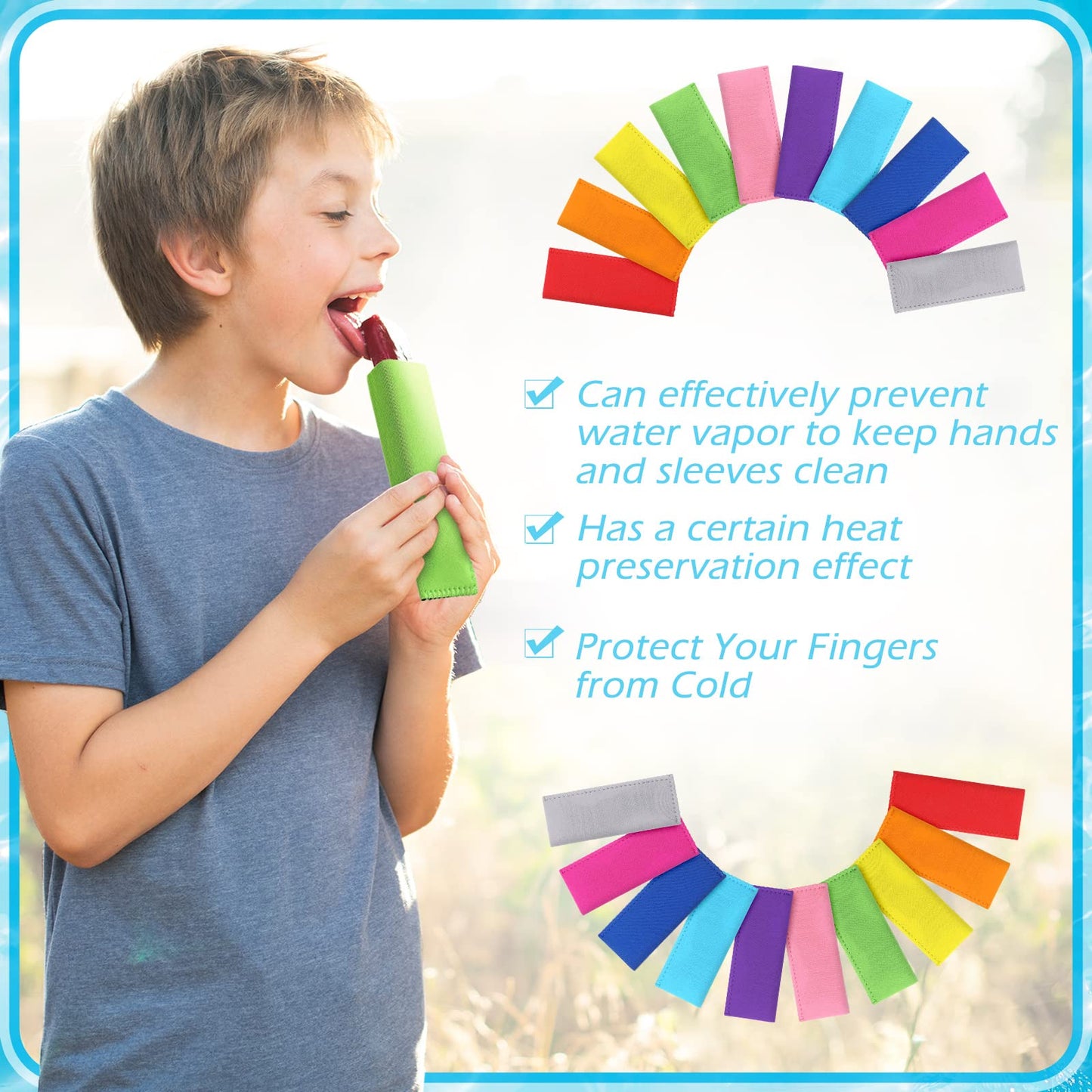Yinder 60 Pack Reusable Ice Stick Sleeves Holders Freezer Pop Bags Neoprene Insulator Sleeve Anti freezing Protective Cover for Ice Stick Molds Kids Party Drink, Can DIY Iron on Name, 10 Colors