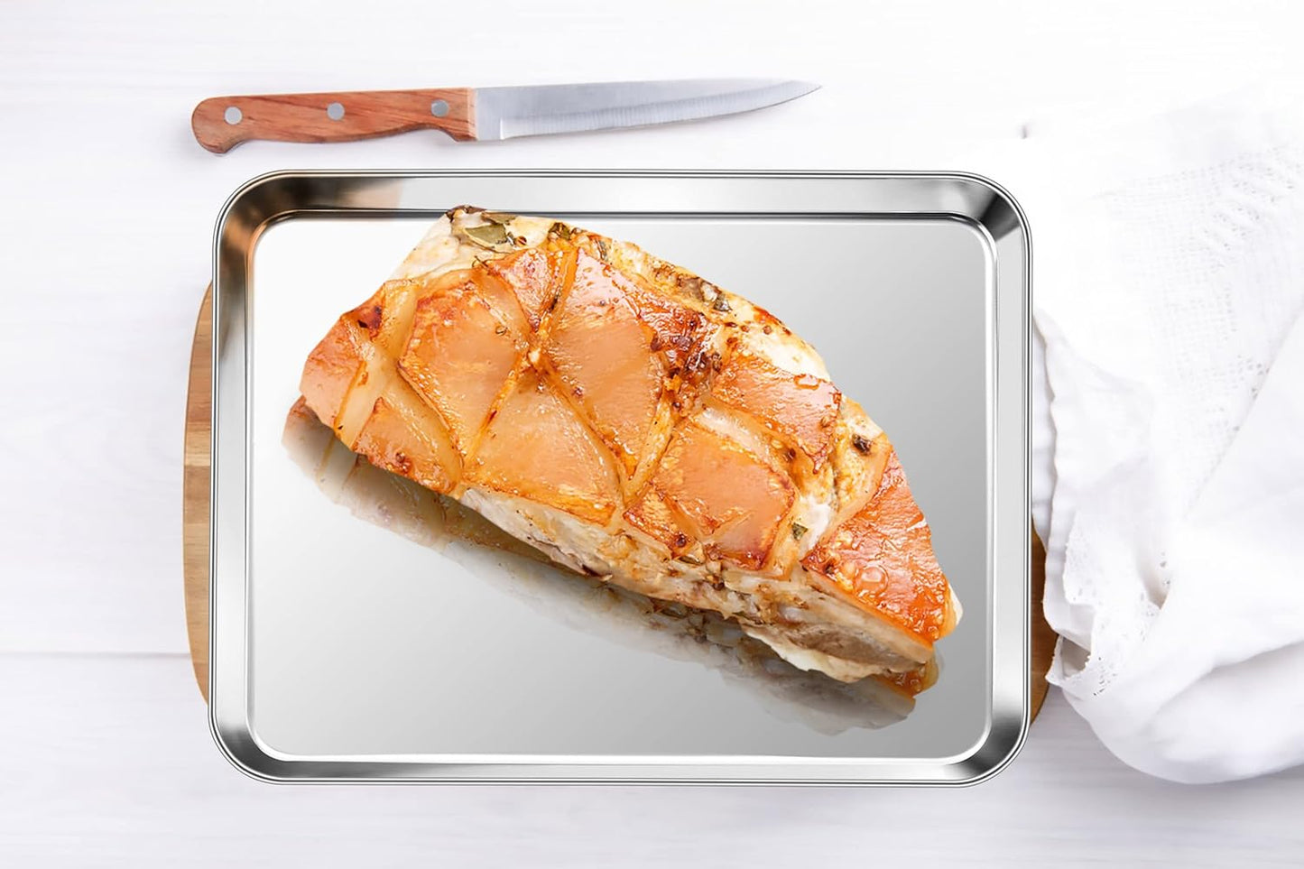P&P CHEF Stainless Steel Toaster Oven Pan Set, 4-Pieces Mini Baking Pans, Rectangle 9 x 7 Inches