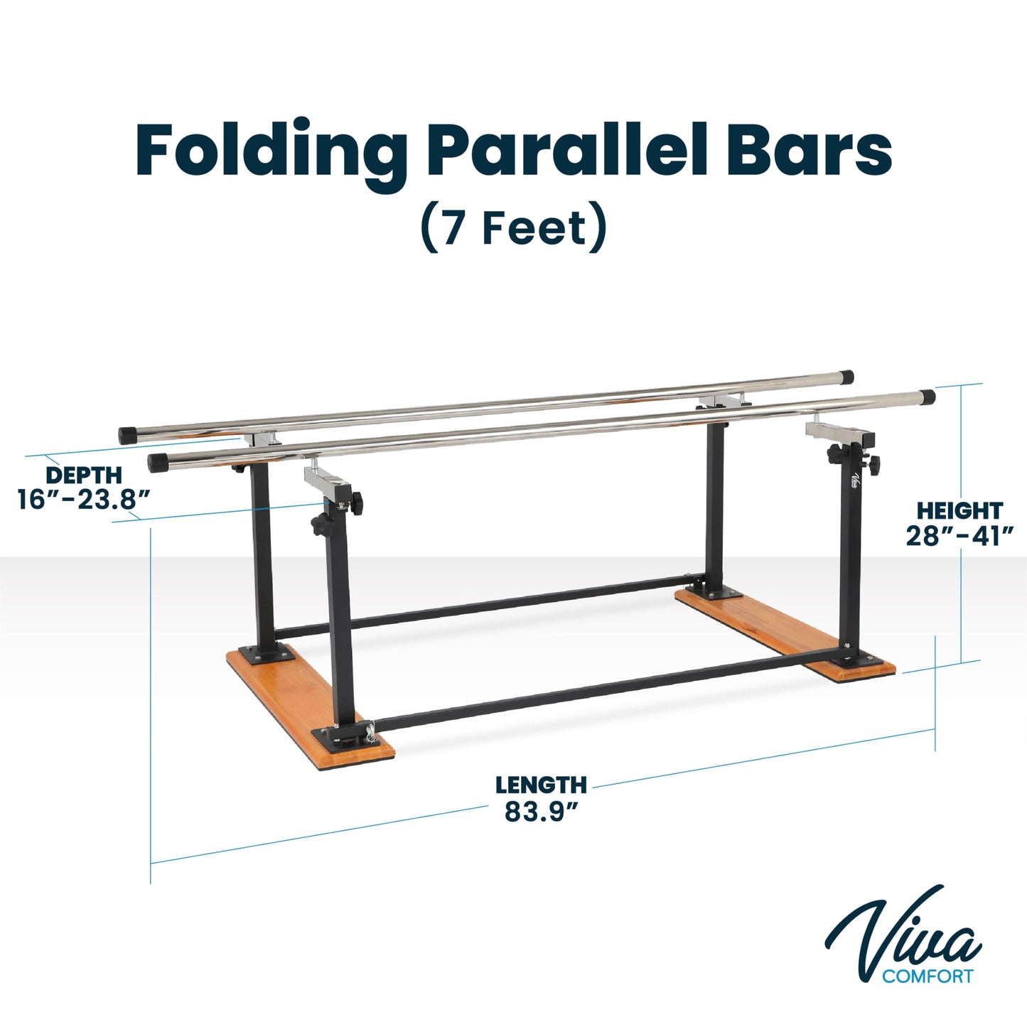 VivaComfort Physical Therapy Parallel Bars, 350 lbs Capacity, Adjustable Parallel Bars for Physical Therapy, Dimensions 28” – 41” H x 83.9” L x 16” – 23.8” D
