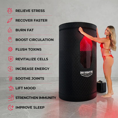 2-in-1 Duo-Therapy Pro® Sauna Tent for Home with 2 Modes, Infrared Heat & Steam, 680NM Red Light Therapy, 2-Year Warranty, U.S.-Based Support, 5-Layer Tent, Folding Chair, 150°F, 10 Min Setup - Black