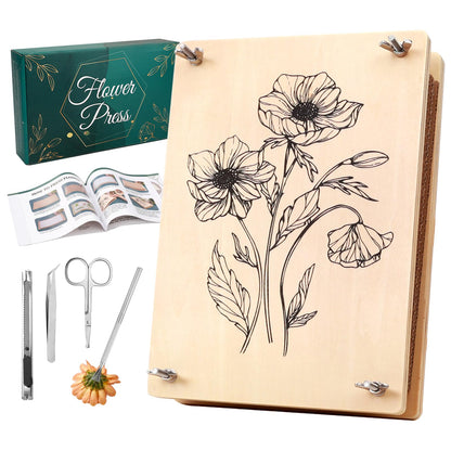 Aboofx Large Flower Press Kit for Adults,10.8"x6.9" 6 Layers Wooden Flower Pressing Kit for Pressed Flowers Herbs Leaf, DIY Flowers Preservation for Bookmark Wedding, Art & Craft Kits Gift for Adult
