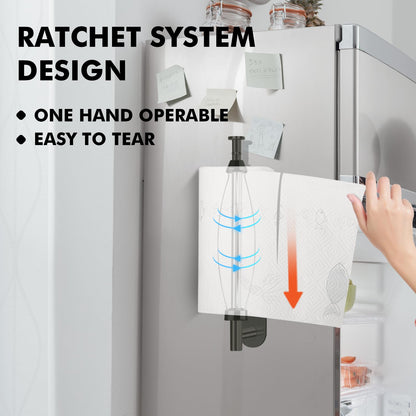 KIHOGEM Magnetic Paper Towel Holder, One Hand Operable Paper Towel Holder Wall Mount Self Adhesive and Strong Magnetic Backing for Kitchen Refrigerator Grill RV(Black)