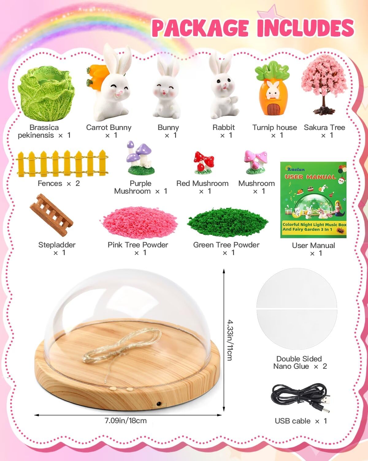 Laclun Bunny Toys for Girls, Make Your Own Rabbit Night Light with Music,Arts and Crafts for Kids,3 4 5 6 7 8 9 10 Year Old Girl Birthday Gifts,Ideal Christmas Gifts Best Toy
