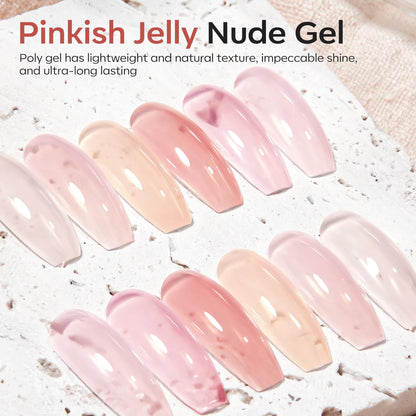 modelones Poly Gel Nail Kit 6 Colors with 8 W Nail Lamp Extension Gel Kit Jelly Milky White Pink Nude Complete Tools Beginner Thickening Solutions DIY at Home for Women