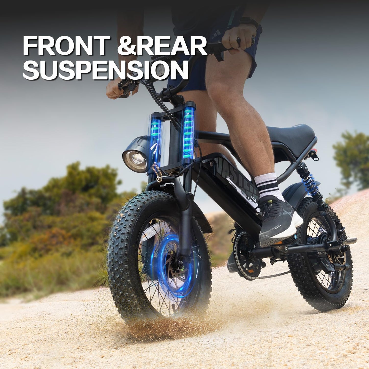 AVDLBIKE Electric Bike, 16'' Fat Tire E-Bike for Teens &Child/Adults, 500W Small Ebike with 36V/12.8Ah Removable Battery, 20 MPH /45 Mile Range, Full Suspension Off-Road Electric Dirt/Mountain Bike