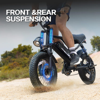 AVDLBIKE Electric Bike, 16'' Fat Tire E-Bike for Teens &Child/Adults, 500W Small Ebike with 36V/12.8Ah Removable Battery, 20 MPH /45 Mile Range, Full Suspension Off-Road Electric Dirt/Mountain Bike