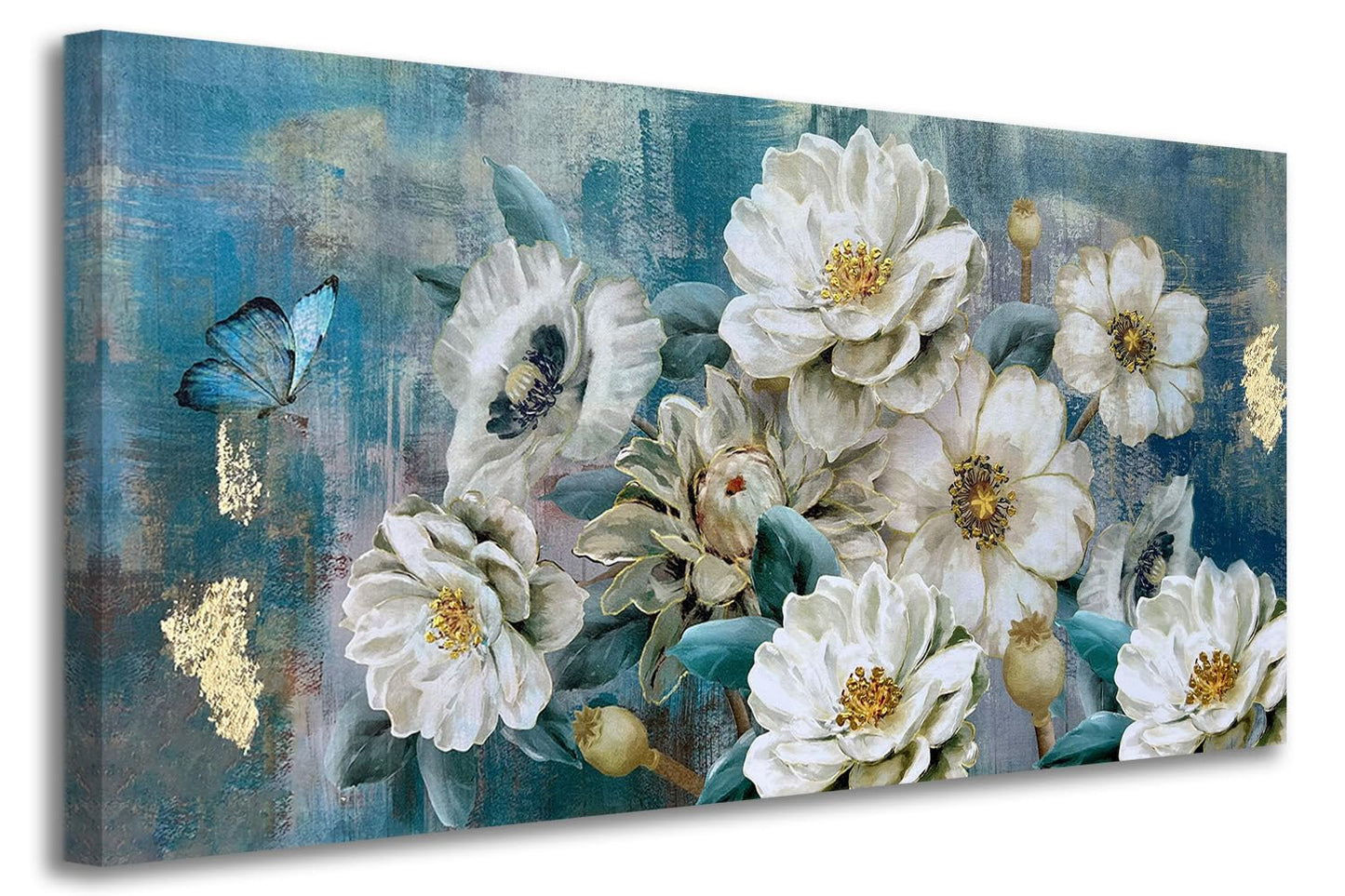 Arjun Tree Wall Art Canvas for Living Room Blue Tree of Life Nature Teal Abstract Textured Painting Picture Modern Panoramic Landscape Artwork Framed Bedroom Home Office Decor, Large Size 40"x20"