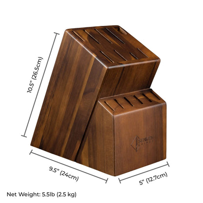 SENKEN 16-Piece Kitchen Knife Block Set - Japanese Chef's Knife Set with Laser Damascus Pattern, Includes 6 Steak Knives and Smoothly-Finished Acacia Hardwood Knife Block (Purple Resin Handles)