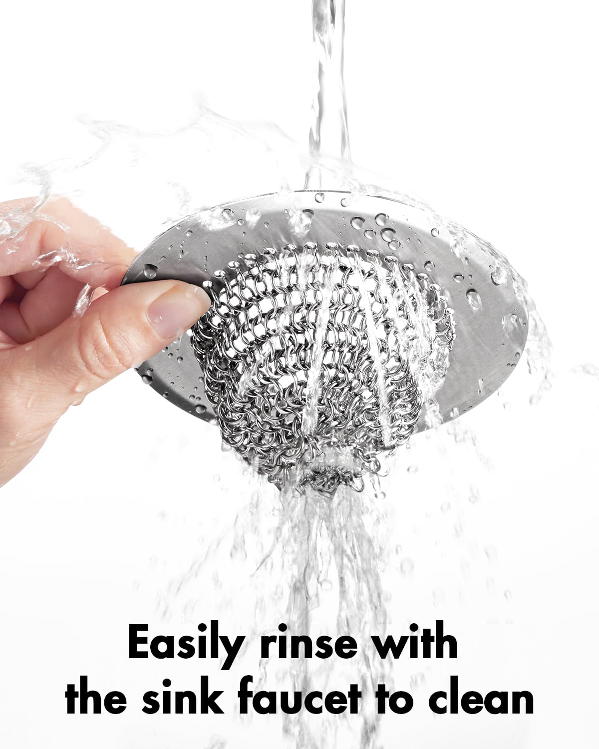 Revolutionary Kitchen Sink Drain Strainer/Patented Reversible Chain Mesh, Effortless Cleaning & Debris Catcher, Large Capacity, Anti-Clog, 304 Stainless Steel & Rust-Proof/Handmade