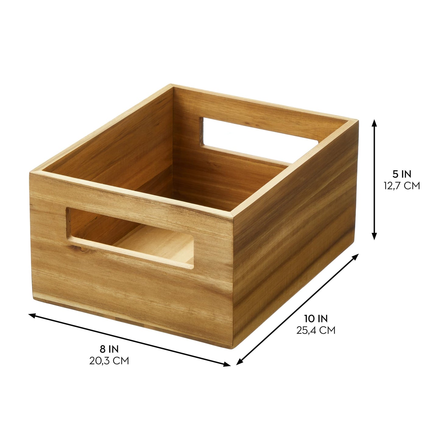 iDesign Acacia Wood Pantry Storage Bin with Handles - Set of 4