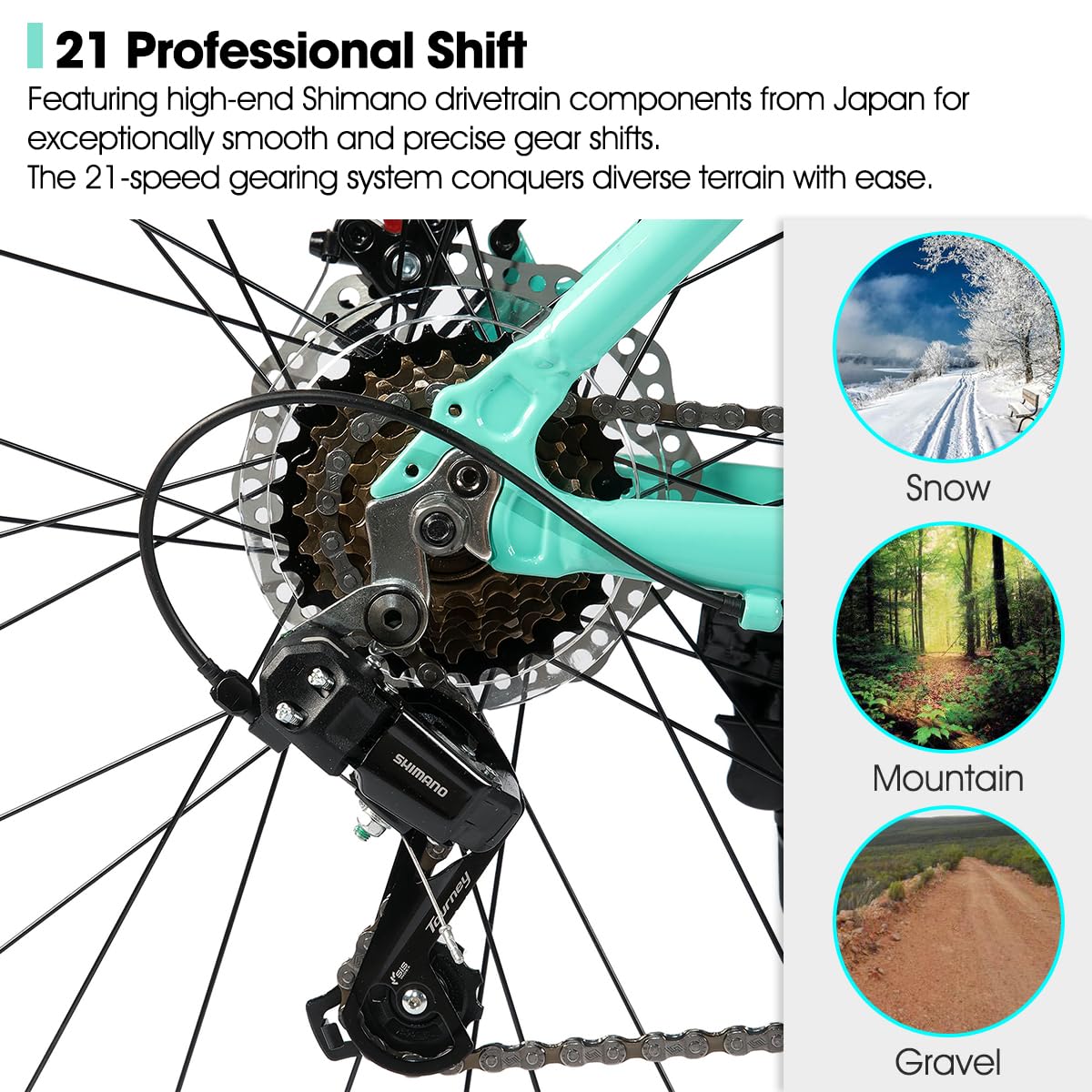 HH HILAND 27.5 Inch Mens and Womens Mountain Bike, 21 Speed Mountain Bicycle with Dual Disc Brake, Front Suspension Fork, High Carbon Steel Frame Urban Commuter Bike for Adults, Green