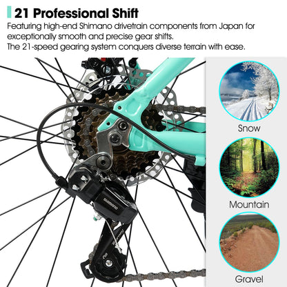 HH HILAND 27.5 Inch Mens and Womens Mountain Bike, 21 Speed Mountain Bicycle with Dual Disc Brake, Front Suspension Fork, High Carbon Steel Frame Urban Commuter Bike for Adults, Green