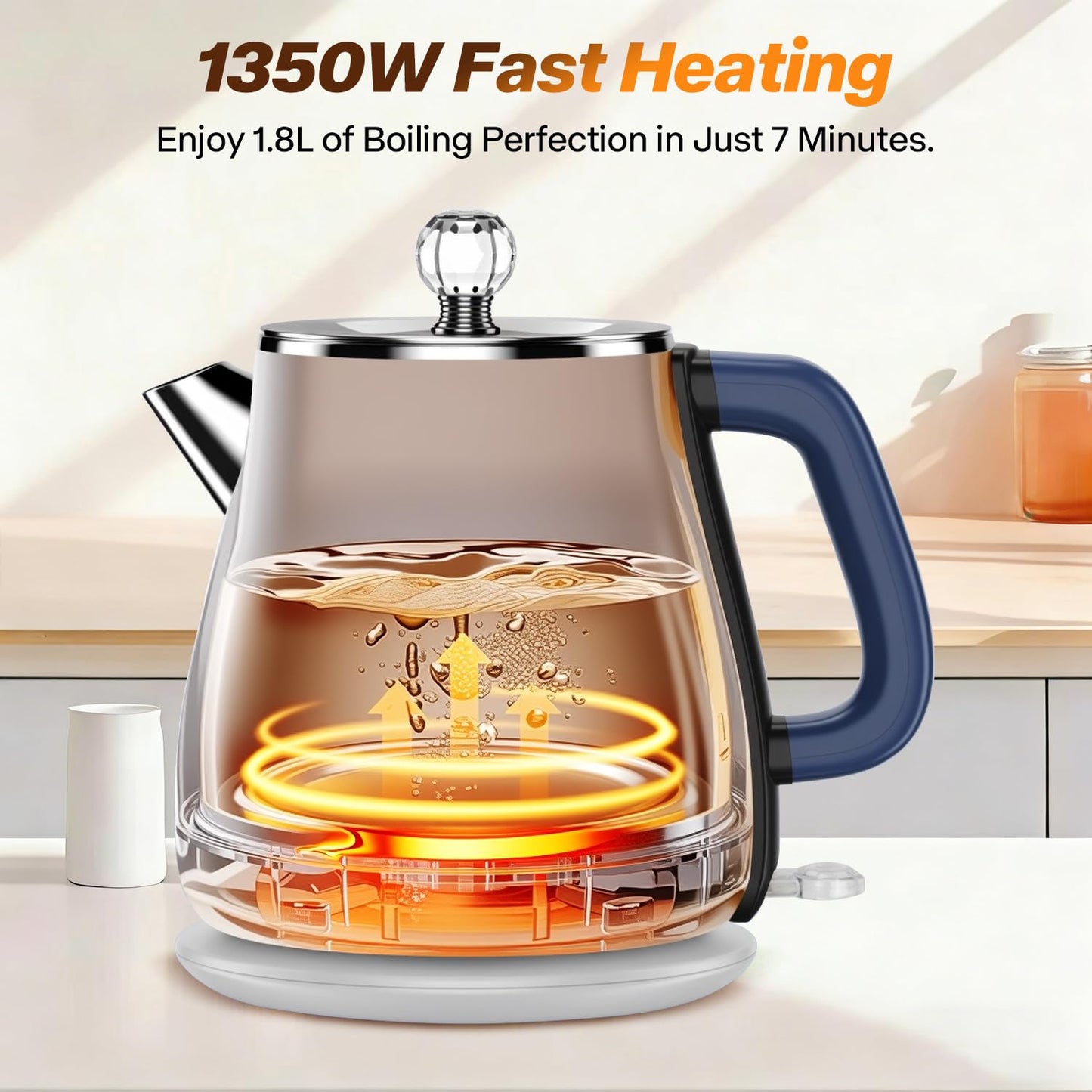Retro Electric Kettle 1.8L, All Stainless Steel Hot Water Electric Kettle for Boiling Water, BPA Free Tea Kettle, 1350W Fast Boil, Auto Shut Off & Boil-Dry Protection