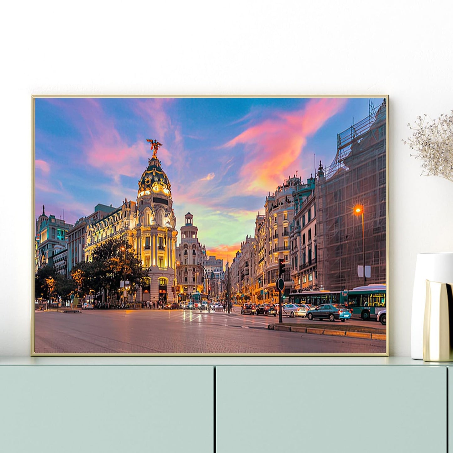 QAZWSX Diamond Painting City Madrid City Skyline Gran Via Street Twilight Spain for Adult Painting Kits Diamond Art Perfect for Home Wall Decor 12"x16"