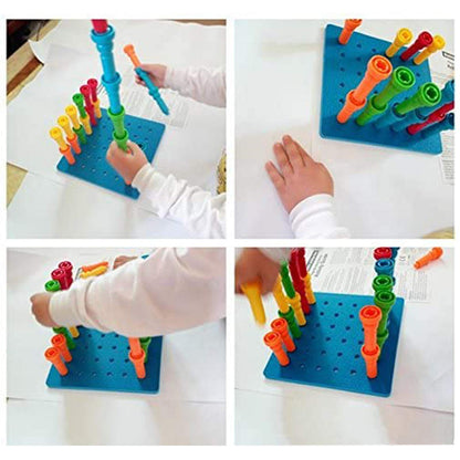 VIPAMZ Peg Board Set Toys-Montessori Occupational Therapy Fine Motor Skills Toy, Suitable for Toddlers and Preschoolers Over 3+ Year Old. 25 Tall-Stacker Pegs Rubber 8" Pegboard