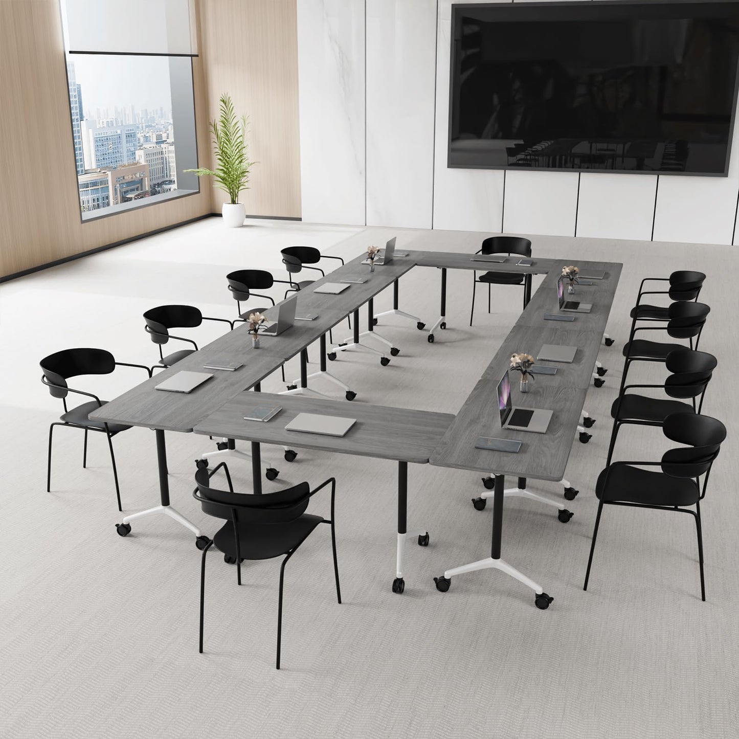 rzoizwko 55.1" Folding Conference Table with Wheels,4 Pack Heavy-Duty Flip-Top Reconfigurable Training Table System,Rolling Conference Room Tables for Office, Classroom & Meeting Rooms