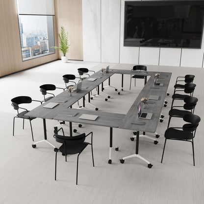 rzoizwko 55.1" Folding Conference Table with Wheels,4 Pack Heavy-Duty Flip-Top Reconfigurable Training Table System,Rolling Conference Room Tables for Office, Classroom & Meeting Rooms