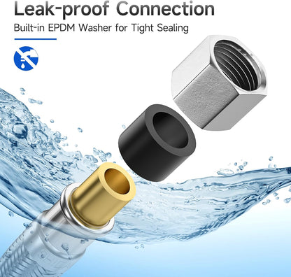 JUWO 6 FT Refrigerator Water Line, 1/4 Inch Compression Stainless Steel Hose Connector for Small Residences