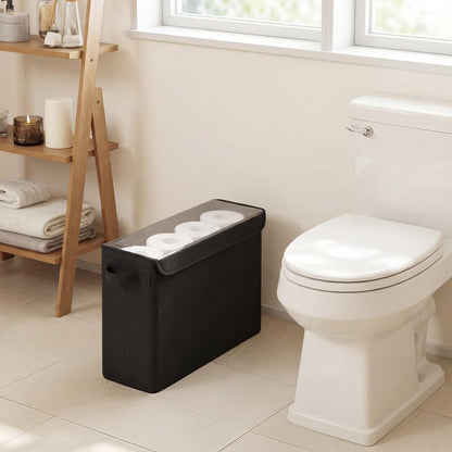 Cupic Cupid Toilet Paper Storage Baskets, Bathroom Toilet Paper Storage with Lid, Holds 12 Regular or 9 Mega Rolls, Slim Toilet Tissue Holder Basket with Clear PVC Lid and Handles, Black