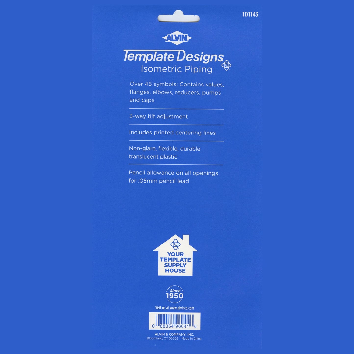 Alvin, TD1143, Isometric Piping Template, 8.5" x 5.25" x .030"