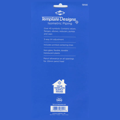 Alvin, TD1143, Isometric Piping Template, 8.5" x 5.25" x .030"