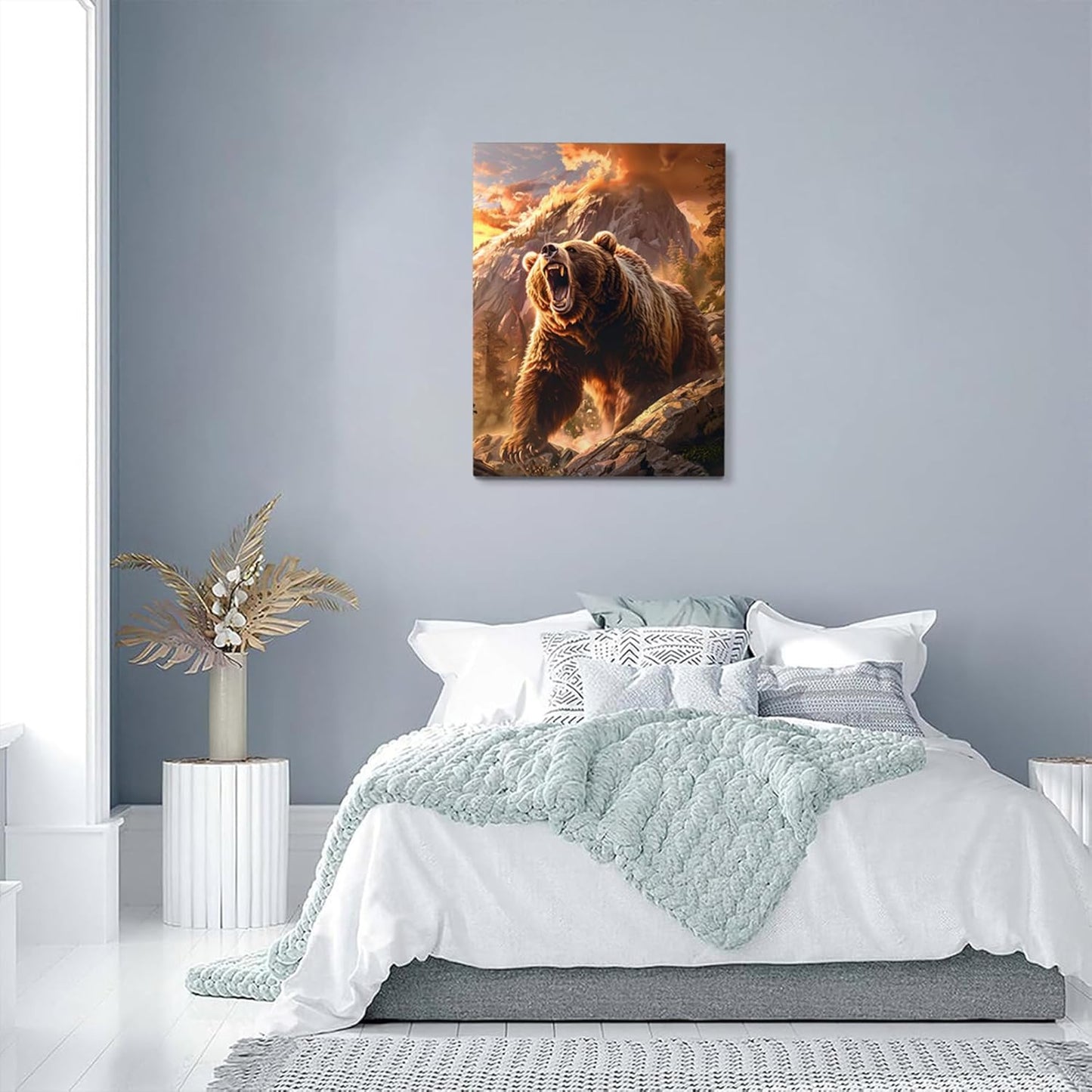 Forest Bear Decor Wall Art, Canvas Print Framed Artwork for Bathroom, Bedroom, Living Room - 12x16