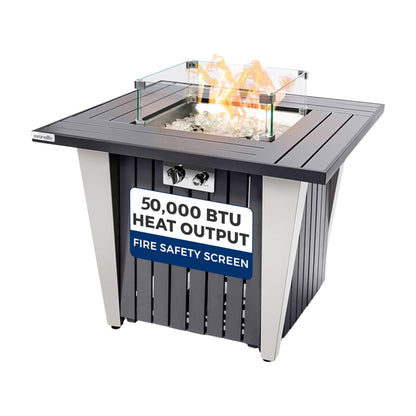 SereneLife Propane Fire Pit Table with Sturdy Metal, Gas Pits with 50,000 BTU and Stainless Steel Fire Pan, Includes Decorative Glass Rocks, Weather Cover, CSA Certified for Outdoor Fireplaces