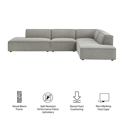 Modway Restore Performance Fabric Upholstered 4-Piece Modular L-Shaped Armless Sectional Sofa in Pewter – Low Profile Couch with Coil Seat Support and French Piping