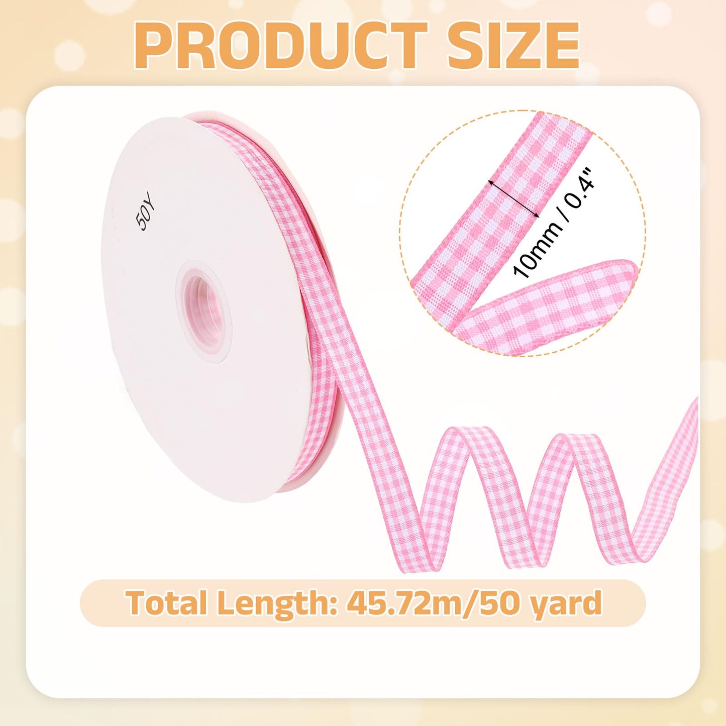 PATIKIL 50 Yard x 3/8 Inch Gingham Ribbon, Plaid Ribbon Nylon Checkered Gift Wrapping Strip for Thanksgiving Bow Wreath Craft Birthday Wedding, Pink