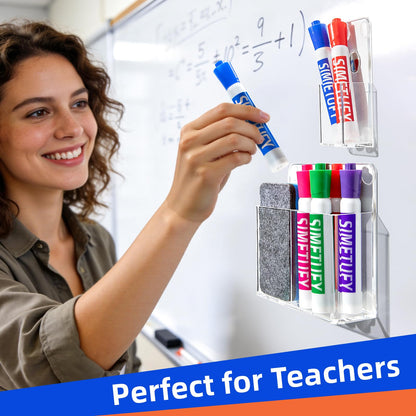 Simetufy Magnetic Pen Holder, 2 Pack Magnetic Dry Erase Marker Holder, Non-slip Acrylic Pen Holder for Fridge, Pencil Organizer for Refrigerator, Whiteboard, Locker Accessories