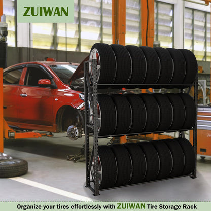 ZUIWAN Large 83" H 3-Tier Tire Stationary Rack for Garage - Heavy Duty 2200LBS Capacity Adjustable Metal Tire Storage Rack for Indoor and Outdoor Use
