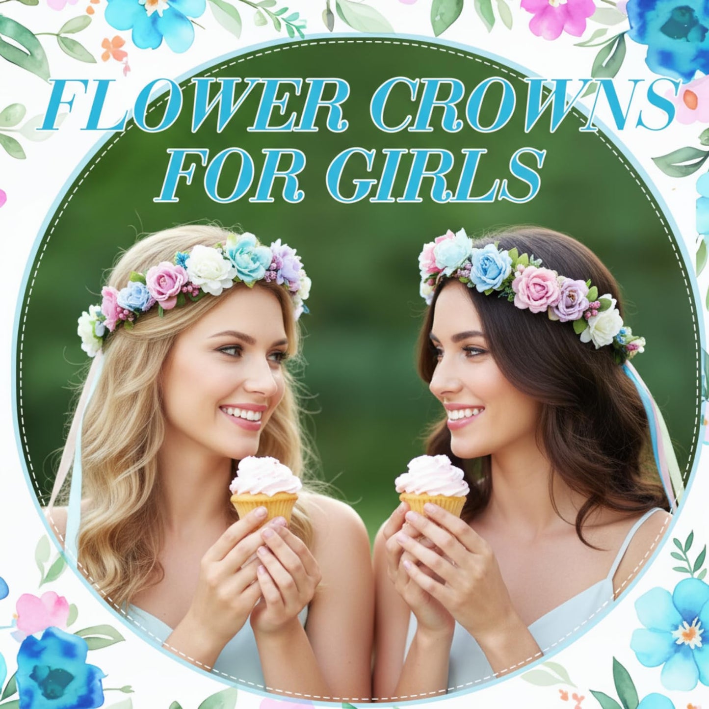 Zeyune 20 Sets Summer Tea Party Favor Flower Crowns Making Kit, Make Your Own Flower Crown Wreath Garland Headbands Craft Kit Handmade DIY Fairy Floral Hair Accessories Gift for Women(Blooming Rose)