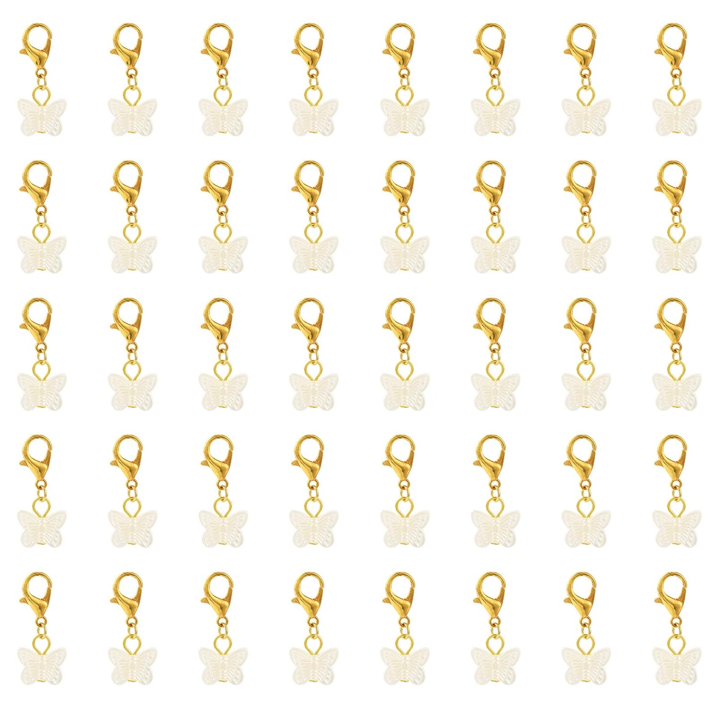 LEGENTLISUR 100PCS Butterfly Charms for Jewelry Making White Clip on Charms Acrylic Pendant with Lobster Clasps for Stitch Markers DIY Earrings Bracelet Crafts