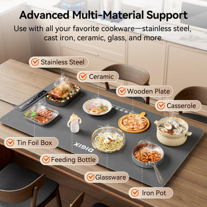 DIGIX Food Warming Mat Extra Large, XXL 36"x16", Warming Mat For Food, Food Warmer Chafing Dishes, Portable Food Warmers Trays for Parties Buffet, 4 Level Temp, 3 Timer Settings (Grey)