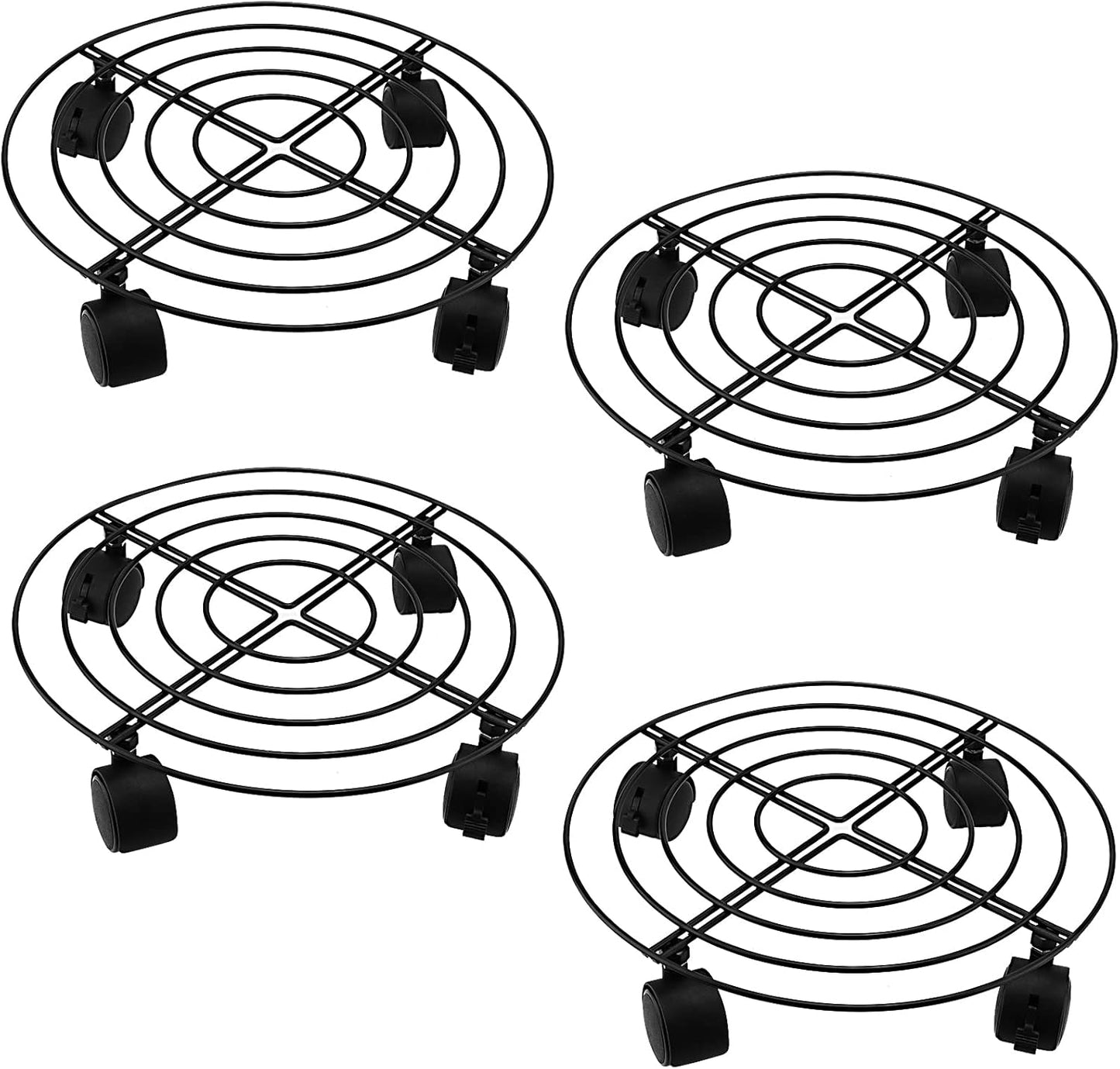 4 Pack 10.6 Inch SINJEUN Metal Plant Caddy, Rolling Potted Plant Dolly, Flower Pots Plant Stand with Lockable Wheels