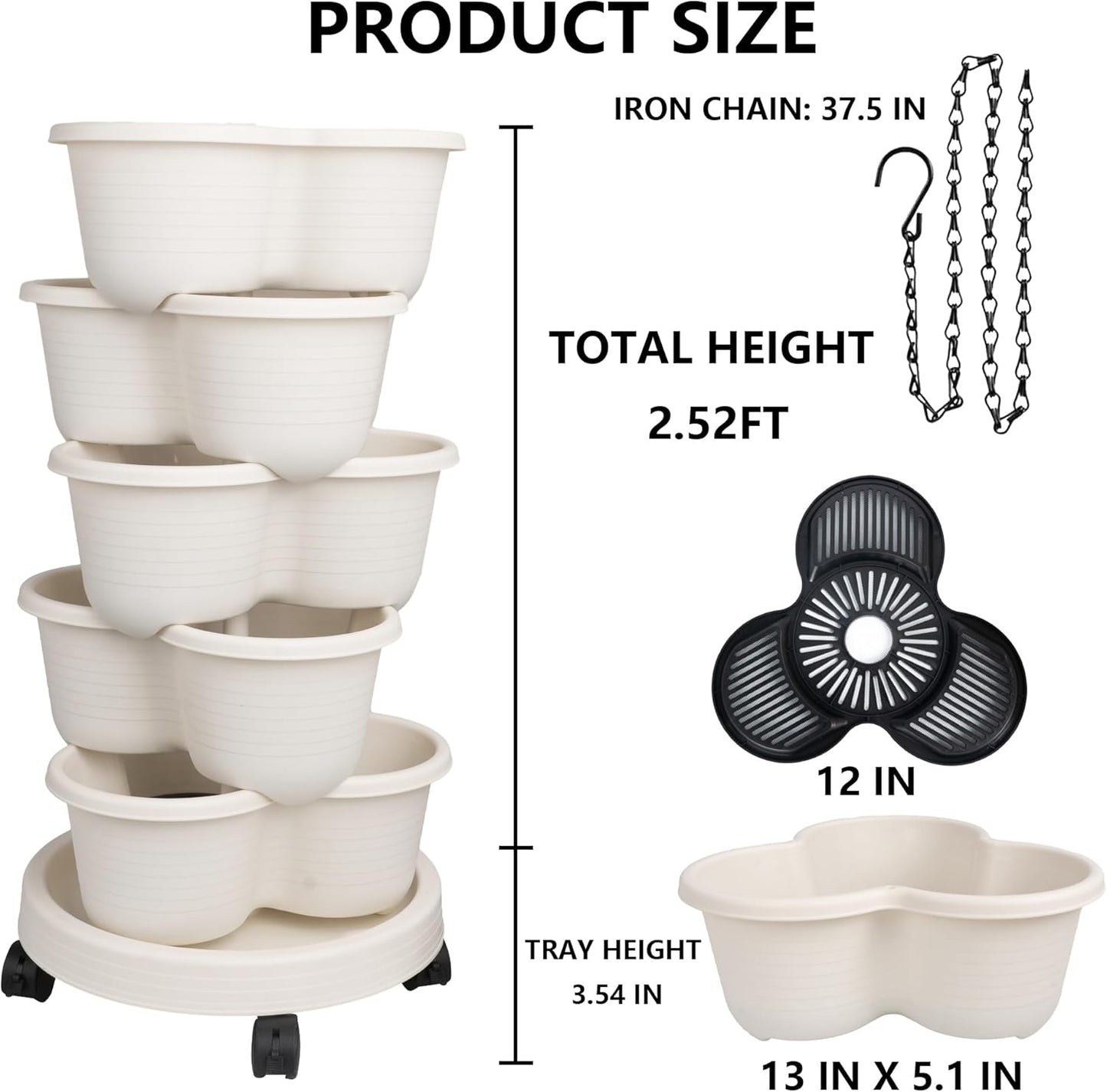 5 Hourleey Strawberry Planter, Tier Stackable Gaden Tower for Flowers, Vegetables, Grow Your Own Herb Garden Vertical