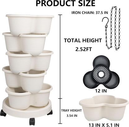 5 Hourleey Strawberry Planter, Tier Stackable Gaden Tower for Flowers, Vegetables, Grow Your Own Herb Garden Vertical