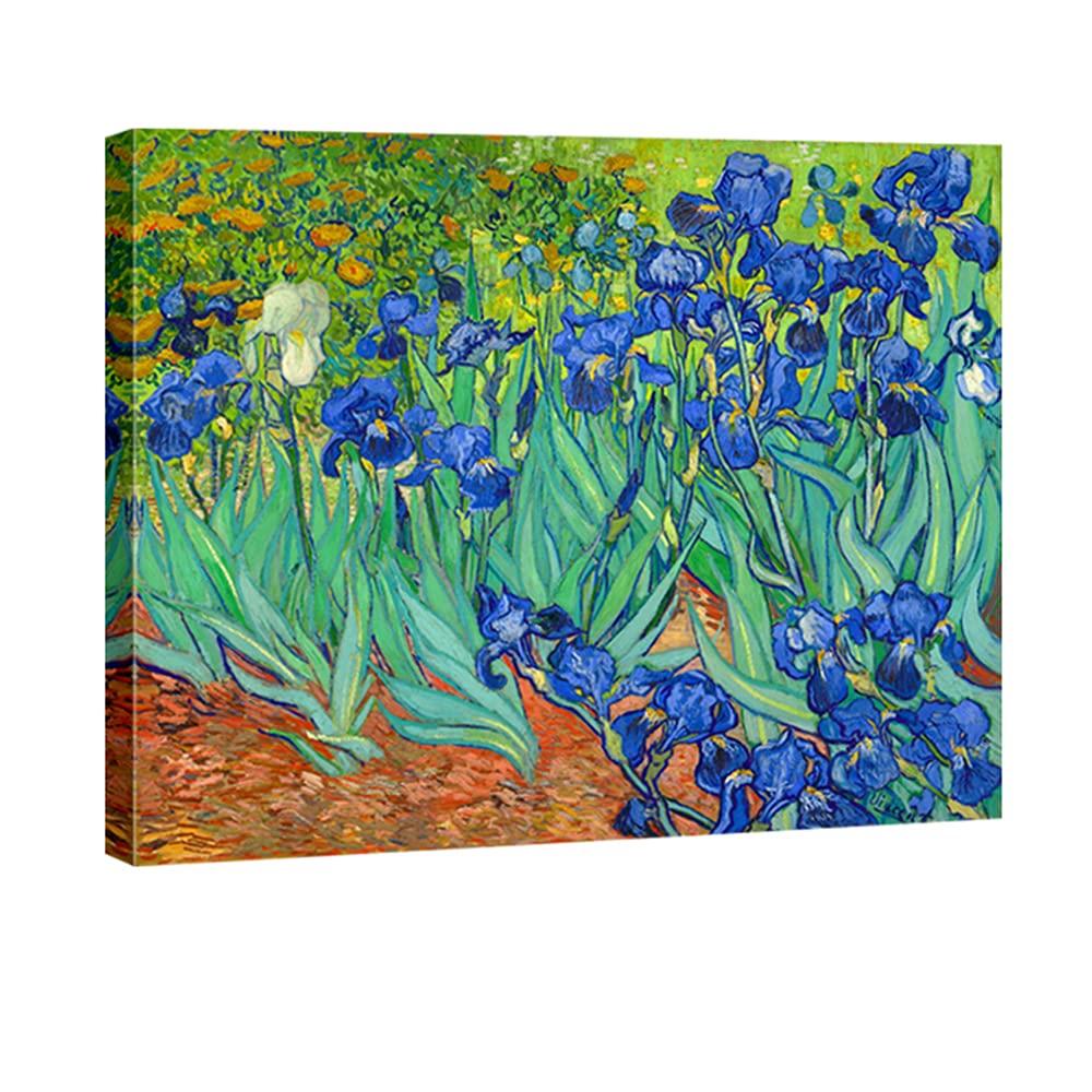 Wieco Art Irises Modern Stretched and Framed Floral Giclee Canvas Print By Van Gogh Famous Flowers Oil Paintings Reproduction Artwork Pictures on Canvas Wall Art for Bedroom Home Decorations