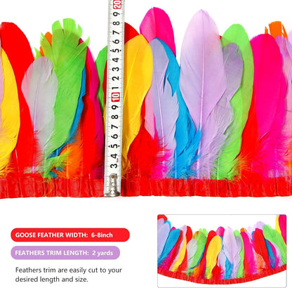 MAOFENG 2 Yards Natural Goose Feathers Trim Sewing Fringe Fashion Dress Sewing 6-8inch for DIY Handicrafts Costumes Decoration,Mixed