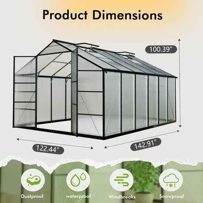 10X12FT Greenhouse for Outdoors with Electronic Thermometers, Green Houses for Outside Heavy Duty with Aluminum Frame Withstands Strong Wind or Snow, Large Walk-in Greenhouse for Backyard or Garden