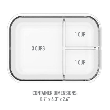 Bentgo Glass Lunch Box - Leak-Proof Bento-Style Food Container with Airtight Lid and Divided 3-Compartment Design - 5 Cup Capacity for Meal Prepping, and Portion-Controlled Meals for Adults (Gray)