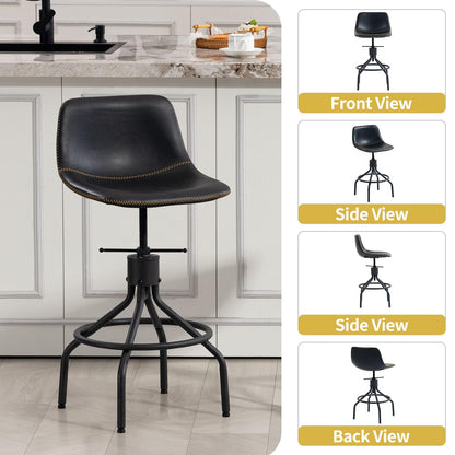 CHIDOCHILO Swivel Bar Stools Set of 3, Adjustable Industrial Kitchen Island Barstools with Back 26 Inch Faux Leather Armless Counter Height Bar Chairs for Dining Room Home Bar D087-Black-3