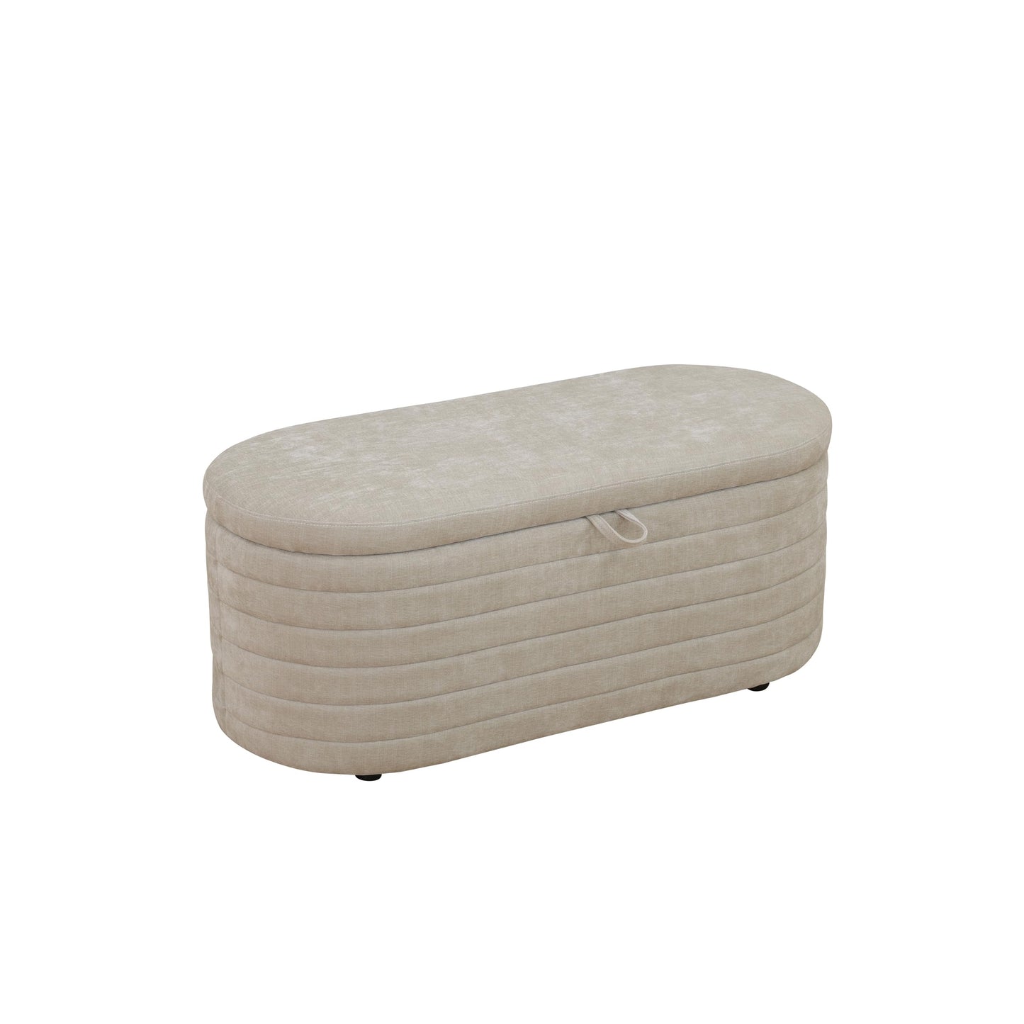 UOCFYK Storage Ottoman Bench 44 Inch Sackcloth Fabric Upholstered Storage Bench for Bedroom End of Bed Large Oval Storage Ottoman for Living Room Entryway, Aesthetic (Light Tan)